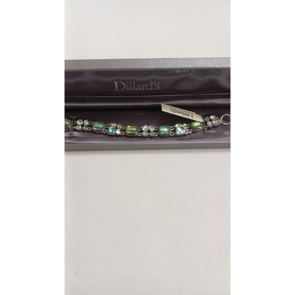 Dillards Green Blue‎ Crystal Bracelet Silver Tone Sensitive Skin Toggle New Box
